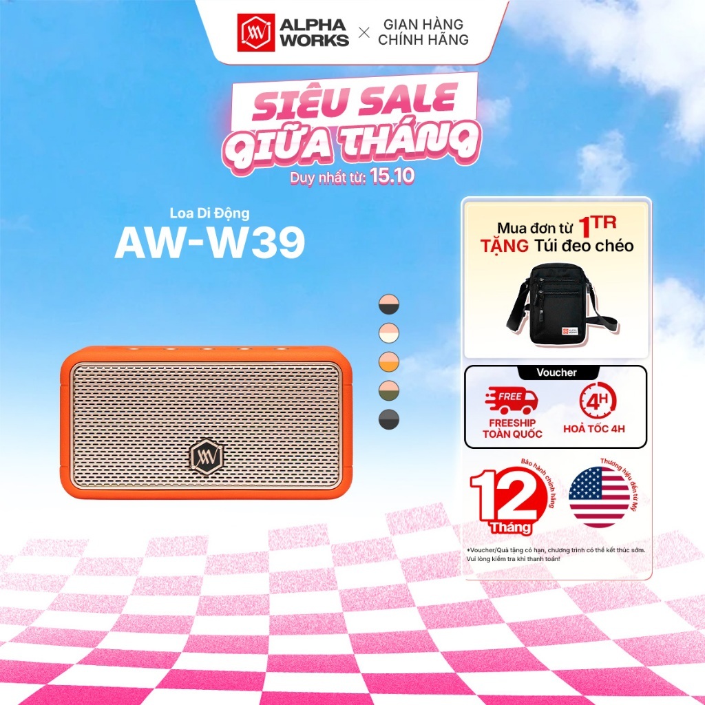 Loa Bluetooth Alpha Works W39 – Loa Di Động Retro, Nhạc REAL Đậm Chất