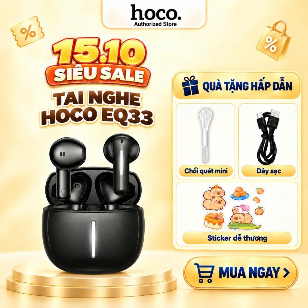 Tai nghe Bluetooth Hoco EQ33 / EQ34 plus phiên bản cải tiến nhất, tai nghe nhét tai bluetooth v5.4 pin 7 tiếng