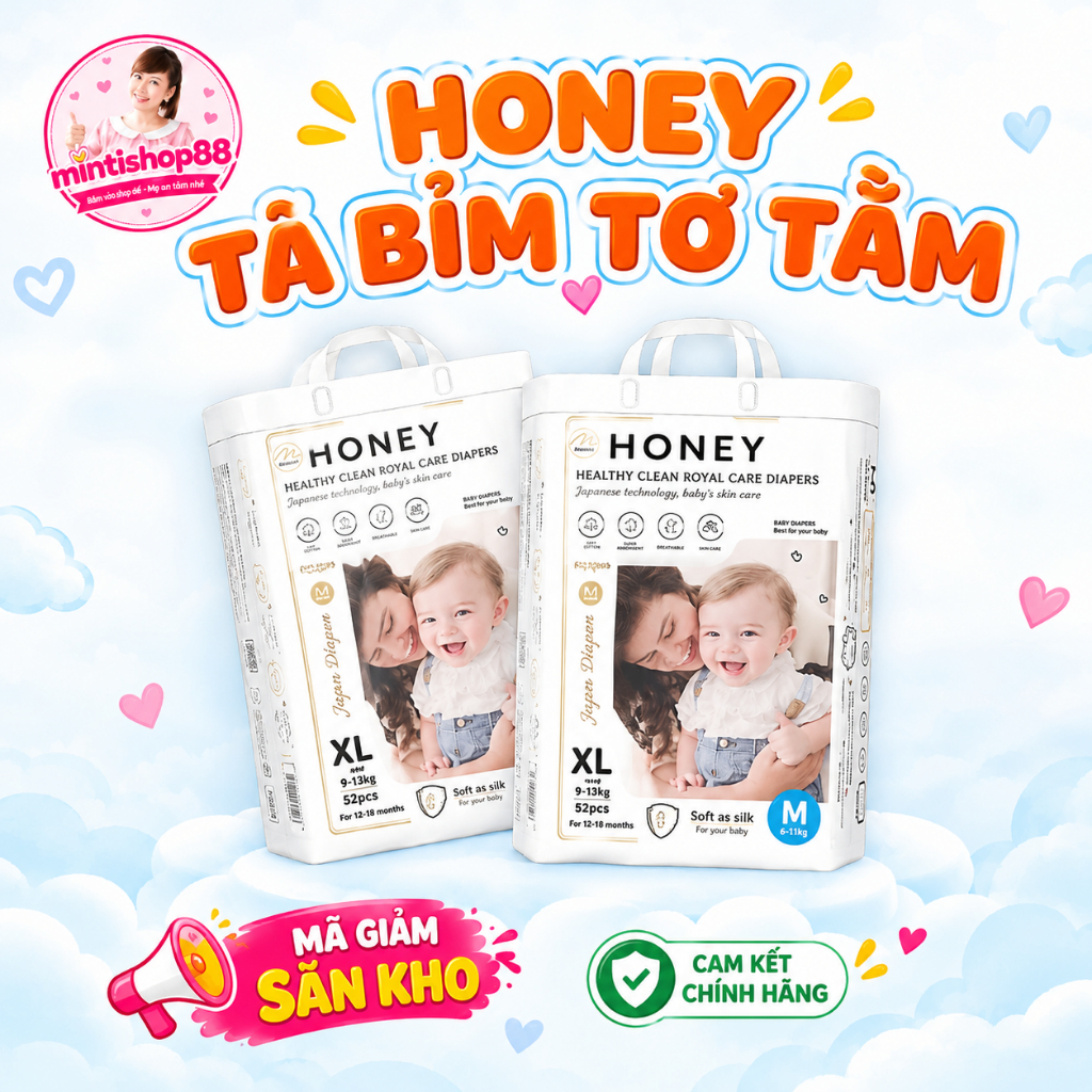 [MẪU MỚI PREMIUM] Bỉm HONEY dán/quần đủ size siêu mềm mịn cho bé