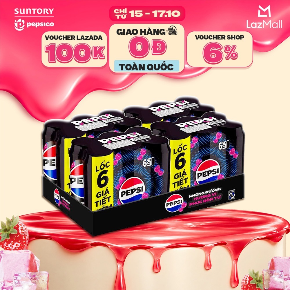 [GIAO TOÀN QUỐC] Thùng 24 Lon Nước Ngọt Giải Khát Có Gaz Pepsi Phúc Bồn Tử Không Calo, Không Đường (320ml/lon)