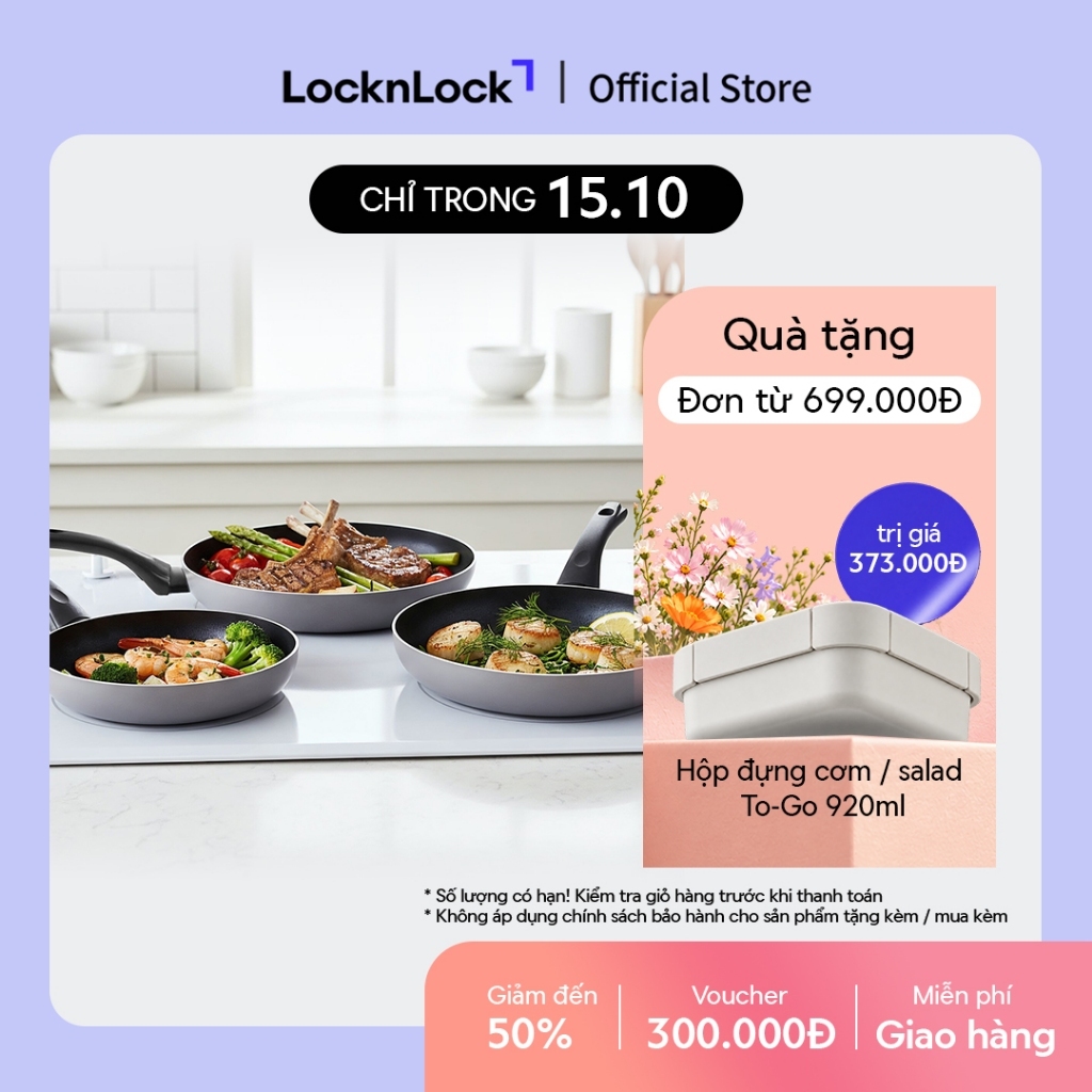 Chảo Chống Dính LocknLock Grano IH Frypan, dùng được bếp từ, Nhiều size (20/24/26/28/30cm)