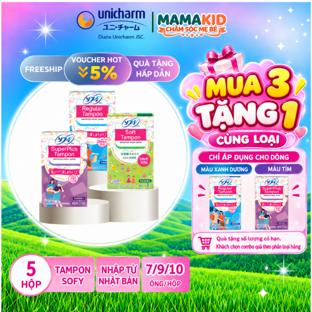 (3 TẶNG 1 trừ dòng 9 ống ) Băng vệ sinh siêu thấm Sofy Soft Tampon Super (Hàng nhập khẩu) - Siêu thấm hút lên đến 8 giờ