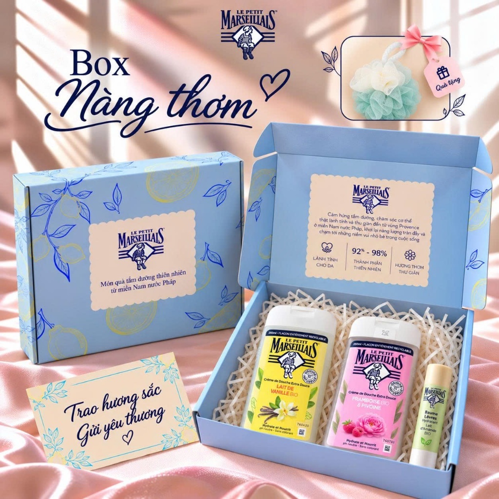 BOX QUÀ TẶNG " NÀNG THƠM " Gồm Sữa Tắm Kem 250ml & Gel Tắm 250ml & Son Dưỡng Môi 3in1 Tặng Bạn Gái, Mẹ, Giáo Viên