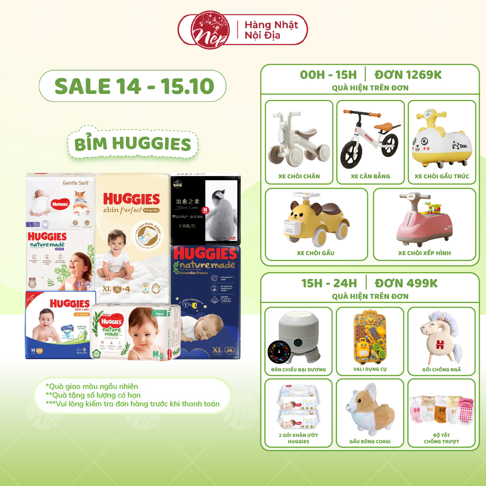 [TỔNG] Bỉm/tã dán/quần Huggies Platinum Nature Made Size NB60/S82/M64/L54/XL44/XXL26 - nepshop1