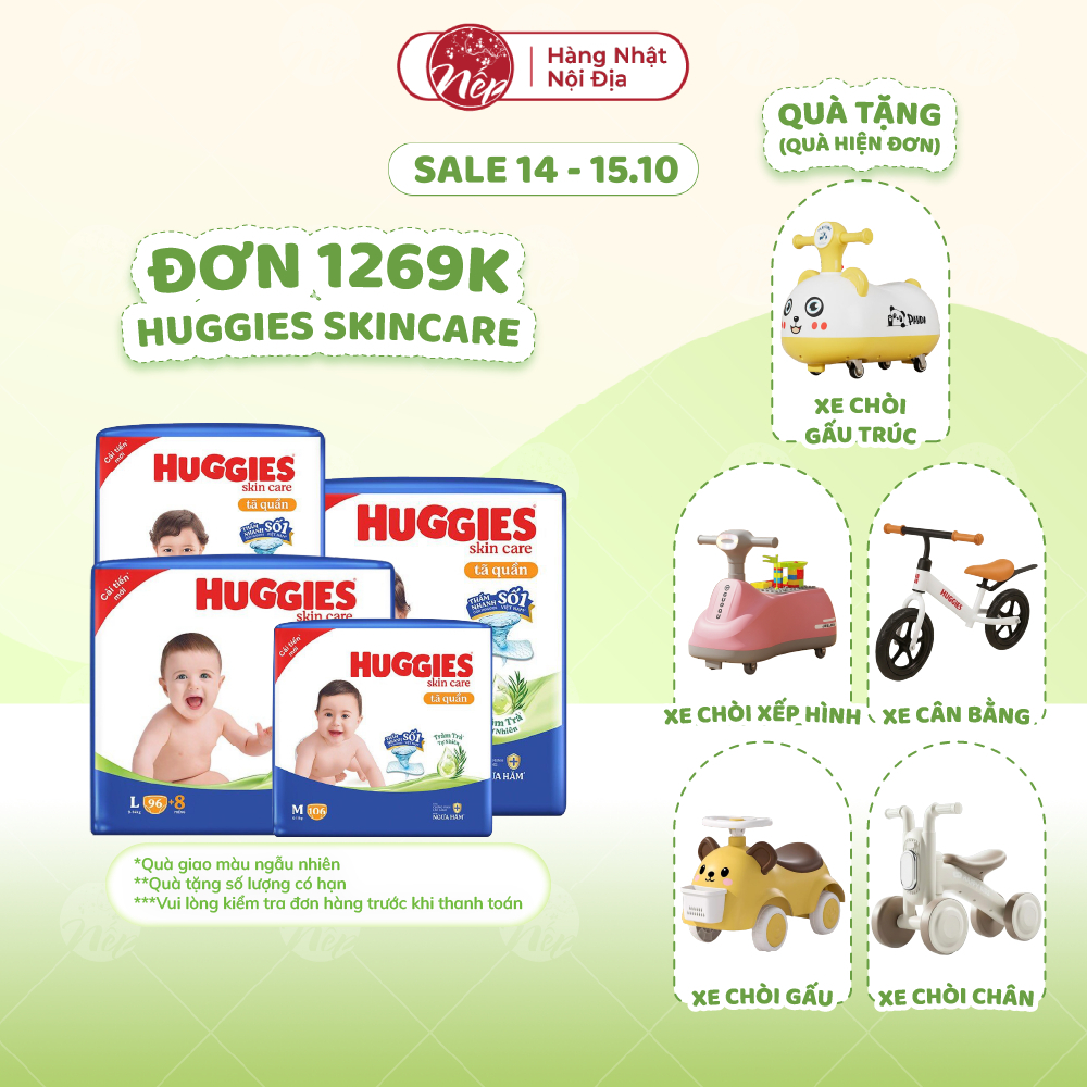 [SIÊU NHIỀU MIẾNG] Tã bỉm quần Huggies Skincare Jumbo M106/L104/XL88/XXL80 - nepshop1