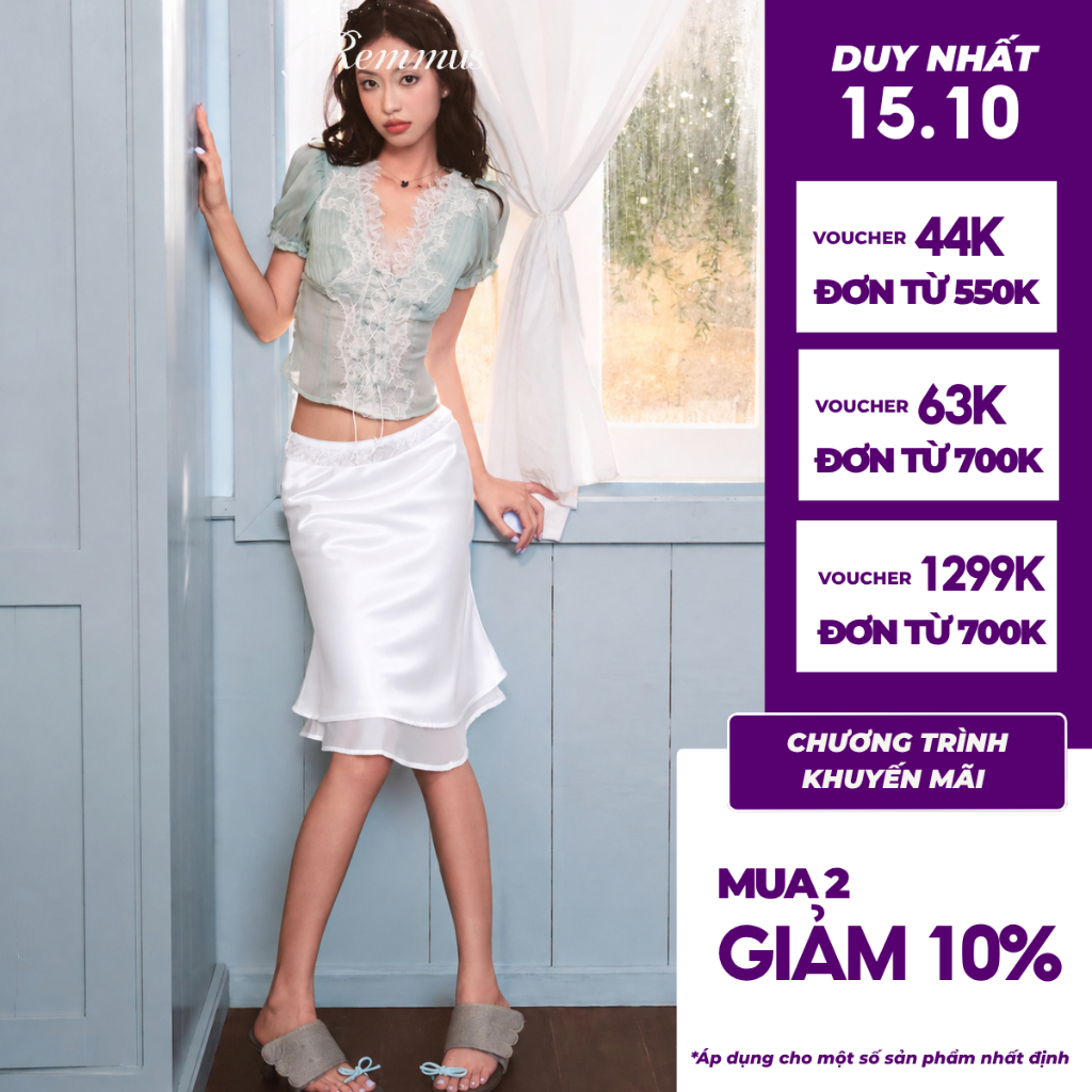 Yerin Skirt - Remmus | Chân váy lụa phối layer tơ và ren - BST CLOUDY FIESTA