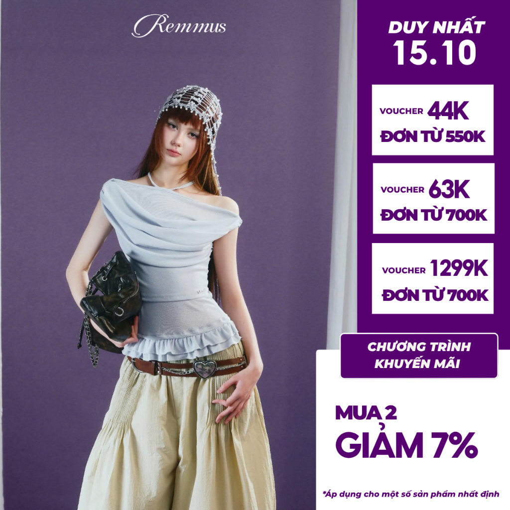Yuna Top - Remmus | Áo cổ đổ xếp rũ trễ vai hack eo - BST DOLLY HOUSE