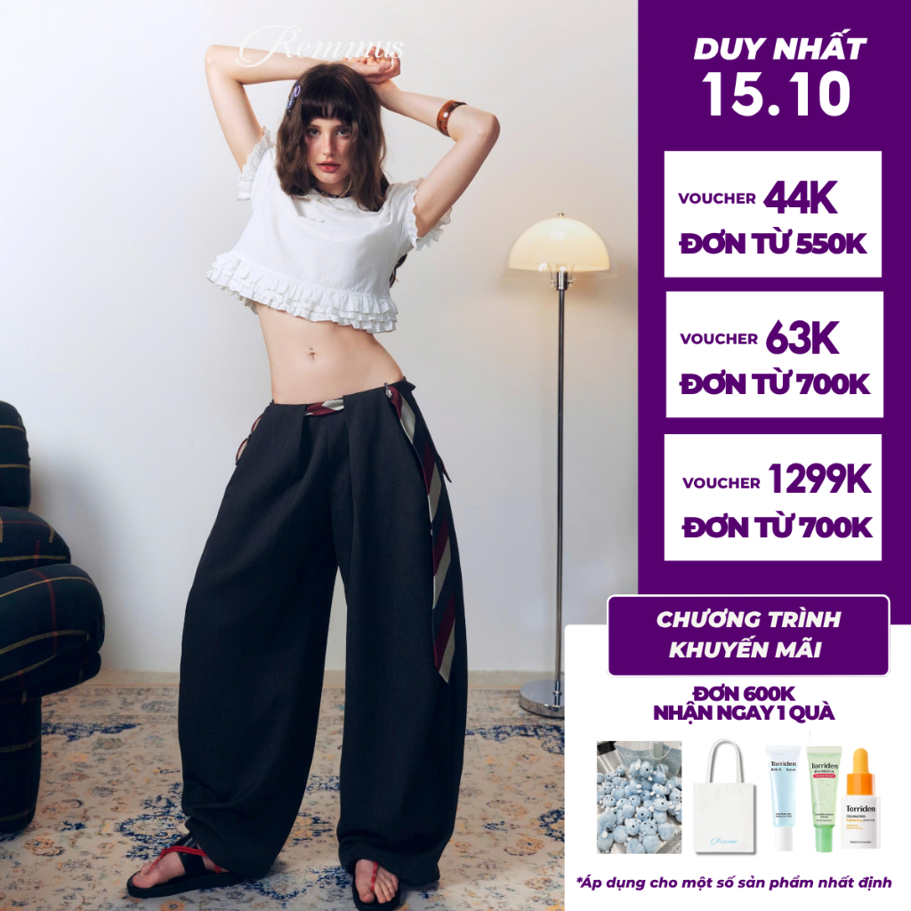 Lasso trousers - Remmus | Quần tây ống rộng vải twill dày dặn mềm mát cho nữ