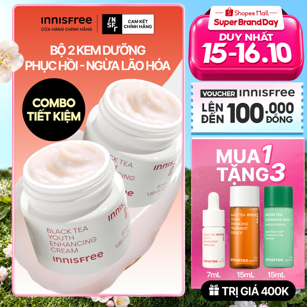 Kem dưỡng da ban đêm ngăn ngừa lão hóa từ trà đen innisfree Black Tea Enhancing Cream 50 mL