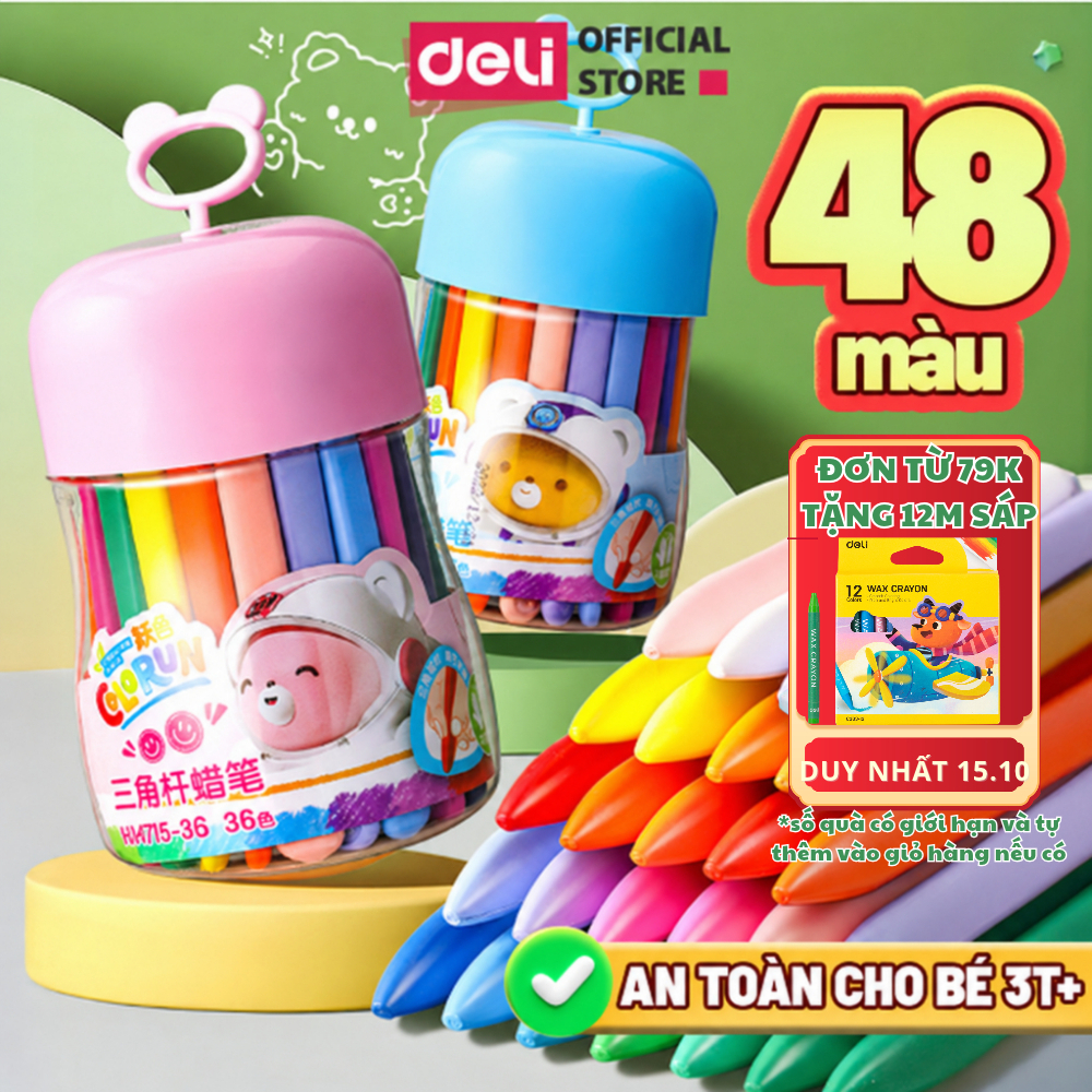 🔥VC GIẢM 50%+TẶNG 5 BÚT CHÌ🔥Bút sáp màu hữu cơ Deli Bút Sáp Màu An toàn cho bé, không bẩn tay 12/24/36 màu Tô vẽ tranh