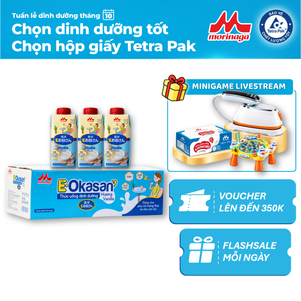 [HCM] Thùng sữa bầu pha sẵn Morinaga E-Okasan Vị Vani 190ml x 24 hộp