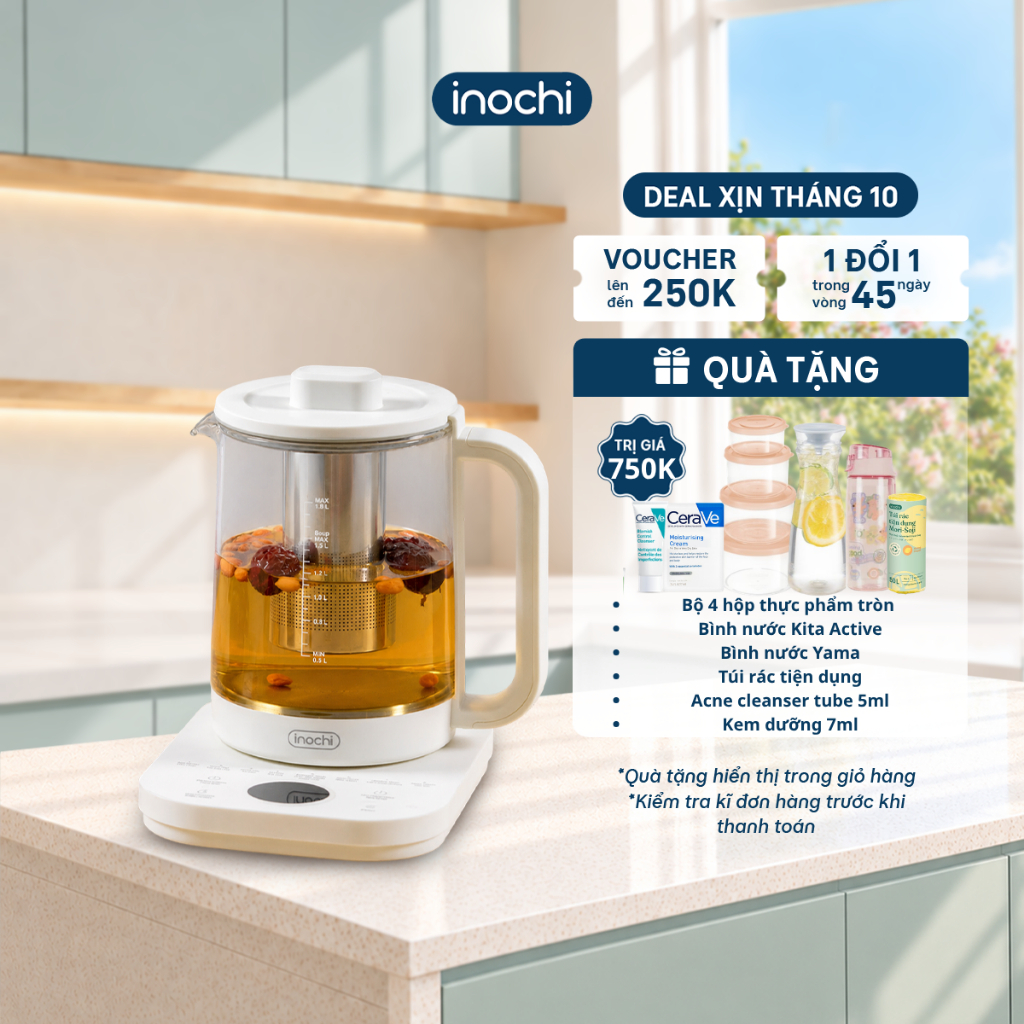 Inochi Ấm đun đa năng Akiba 1,8L -  Nấu Trà, Chưng Yến, Hầm Súp, Giữ Ấm