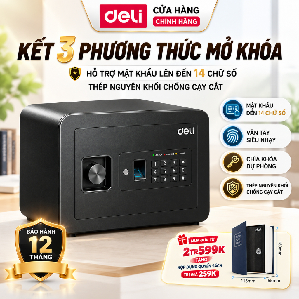 Két Sắt Vân Tay DELI, Két Sắt Điện Tử Thông Minh Chống Cưa Cắt Chống Cháy Két Sắt Đựng Tiền Hồ Sơ An Toàn Bảo Vệ Tài Sản