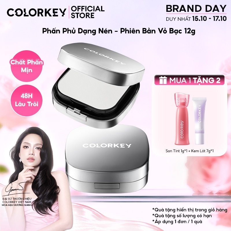 Phấn Phủ Nén Colorkey 12g - Kiềm Dầu 48H, Cho Lớp Nền Khô Ráo,  Cho Lớp Nền Mịn Lì,  Makeup Tự Nhiên
