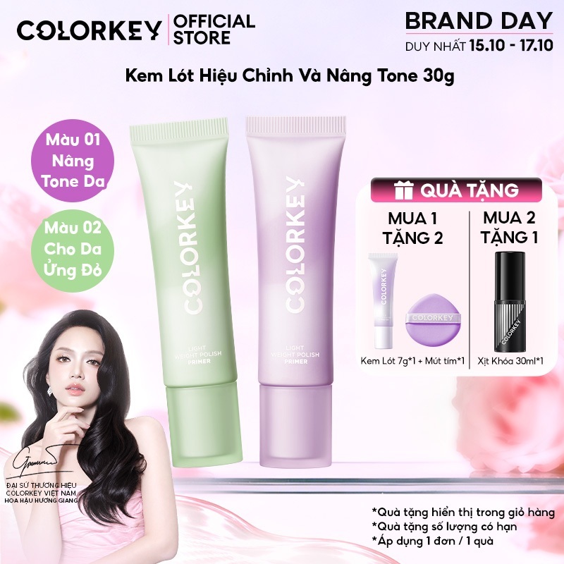Kem Lót Colorkey Nâng Tone 30g - Hiệu Chỉnh Da Xỉn Màu , Mỏng Nhẹ, Không Bí Da, Giúp Lớp Nền Bền Lâu