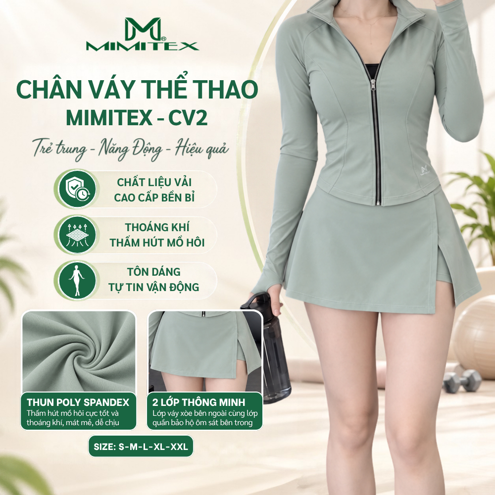 Váy Thể Thao Nữ MIMITEX CV2 Chơi Tennis Pickleball Kèm Quần 2 Lớp Có Túi Co Giãn Êm Mịn Mặc Là Mê