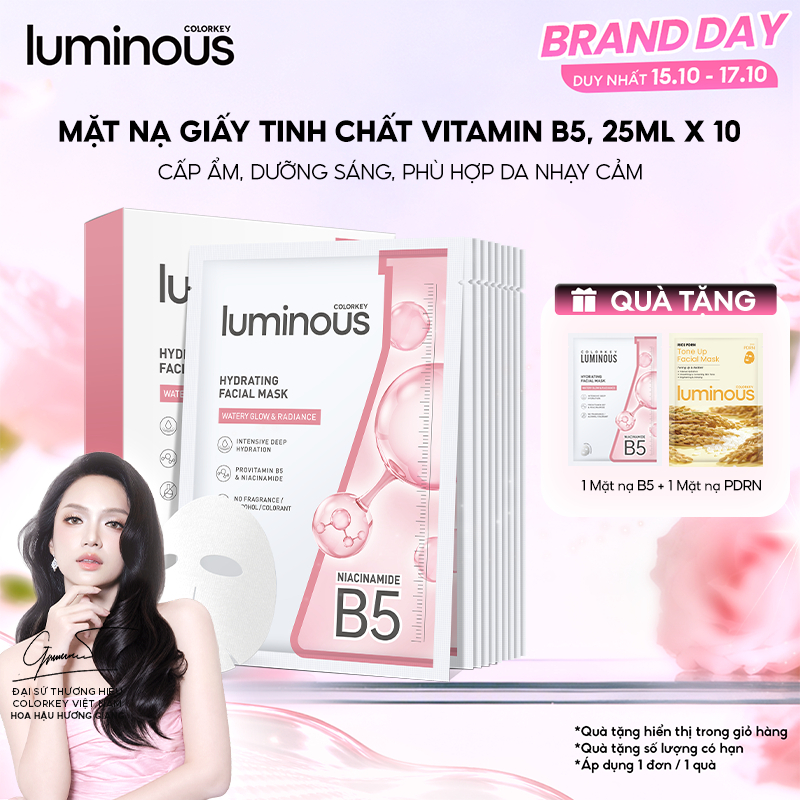 Mặt Nạ Giấy Vitamin B5 Colorkey Luminous Cho Mọi Loại Da Hỗ Trợ Cấp Ẩm Làm Dịu & Phục Hồi Da (10 Miếng/Hộp)