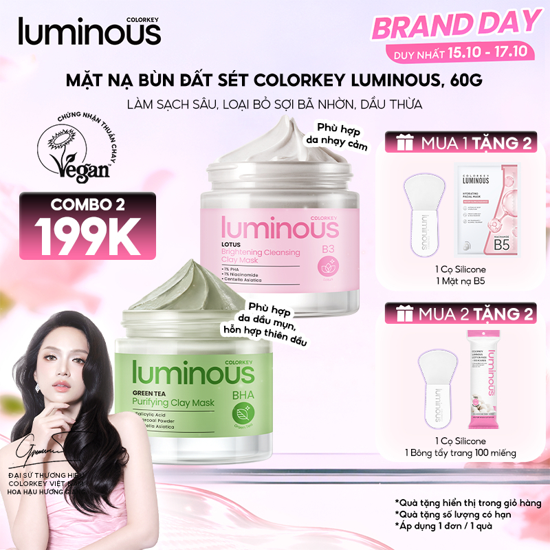 Mặt nạ bùn đất sét phù hợp da nhạy cảm hoặc da dầu Colorkey Luminous Hỗ trợ làm sạch sâu,dưỡng ẩm dịu nhẹ, kiềm dầu| 60g