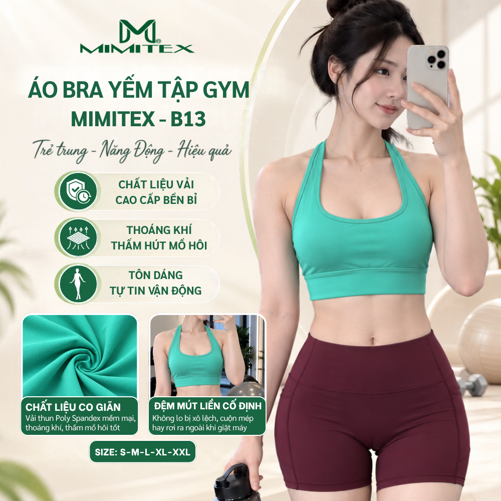 Áo Bra Tập Gym Yoga Nữ MIMITEX B13 Dáng Yếm Mút Ngực Liền Ôm Eo Tôn Dáng Chất Vải Dày Đứng Form Đẹp