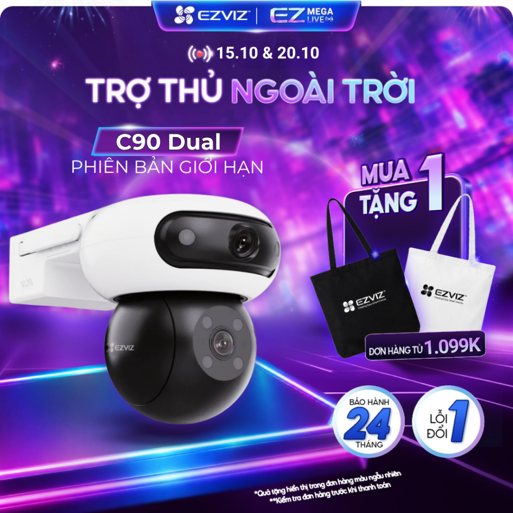 Camera WIFI EZVIZ C90 2K+ & 2K+ Ống Kính kép, Báo động bằng còi & đèn chớp, Phát hiện người và xe-Bản độc quyền của H90