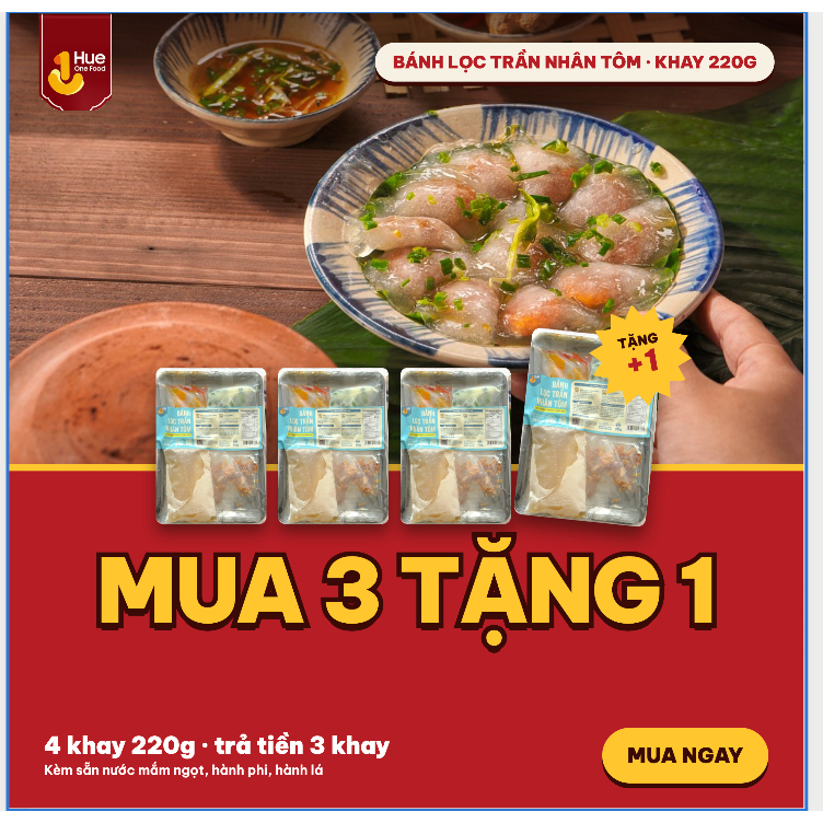Bánh Bột Lọc Huế Chính Gốc Huế, Ngon đậm đà, Đặc Sản Huế - Thùng 3 túi(10c/túi) Hue One Food