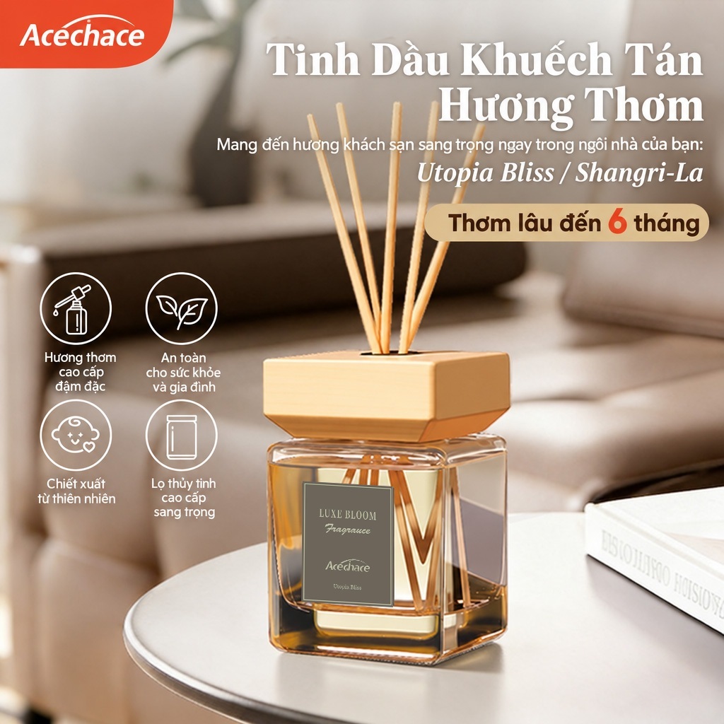 【ACECHACE】Tinh dầu 500ml, que khuếch tán, khử mùi lưu hương, an toàn cho mẹ và bé, thơm lâu