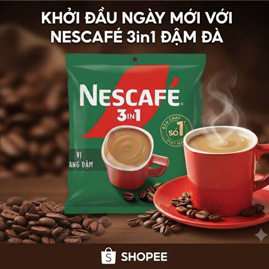 Cà phê hoà tan NESCAFÉ® 3IN1 VỊ RANG ĐẬM-công thức cải tiến (bịch 46 ...