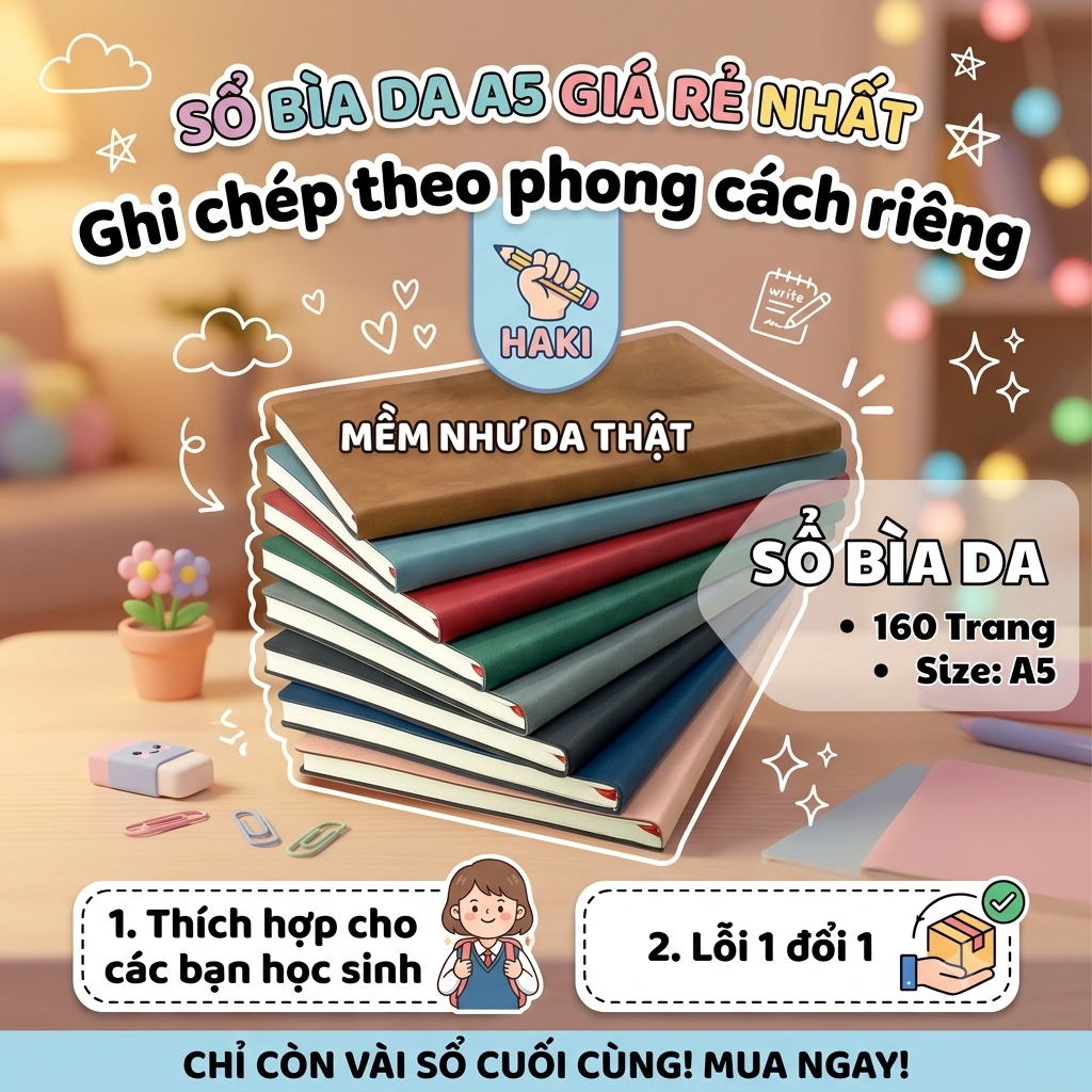 Sổ tay ghi chép 80Gsm bìa Da PU A5 200 trang HAKI làm quà tặng sang trọng S21