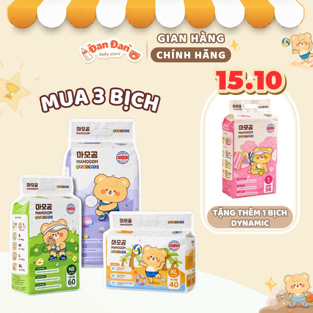 Tã Bỉm Mamogom Dynamic cho bé / Combo 3 Bịch Tặng thêm 1 Bịch