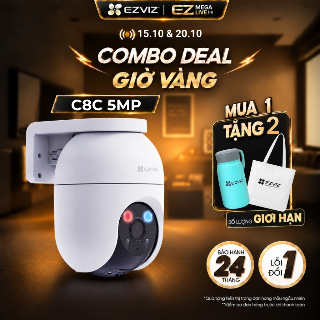 [MỚI] Camera WIFI Ezviz C8C 5MP Cảnh Báo Bằng Đèn Xanh-Đỏ, Chống Chịu Thời Tiết, Tích Hợp AI Phát Hiện Dáng Người