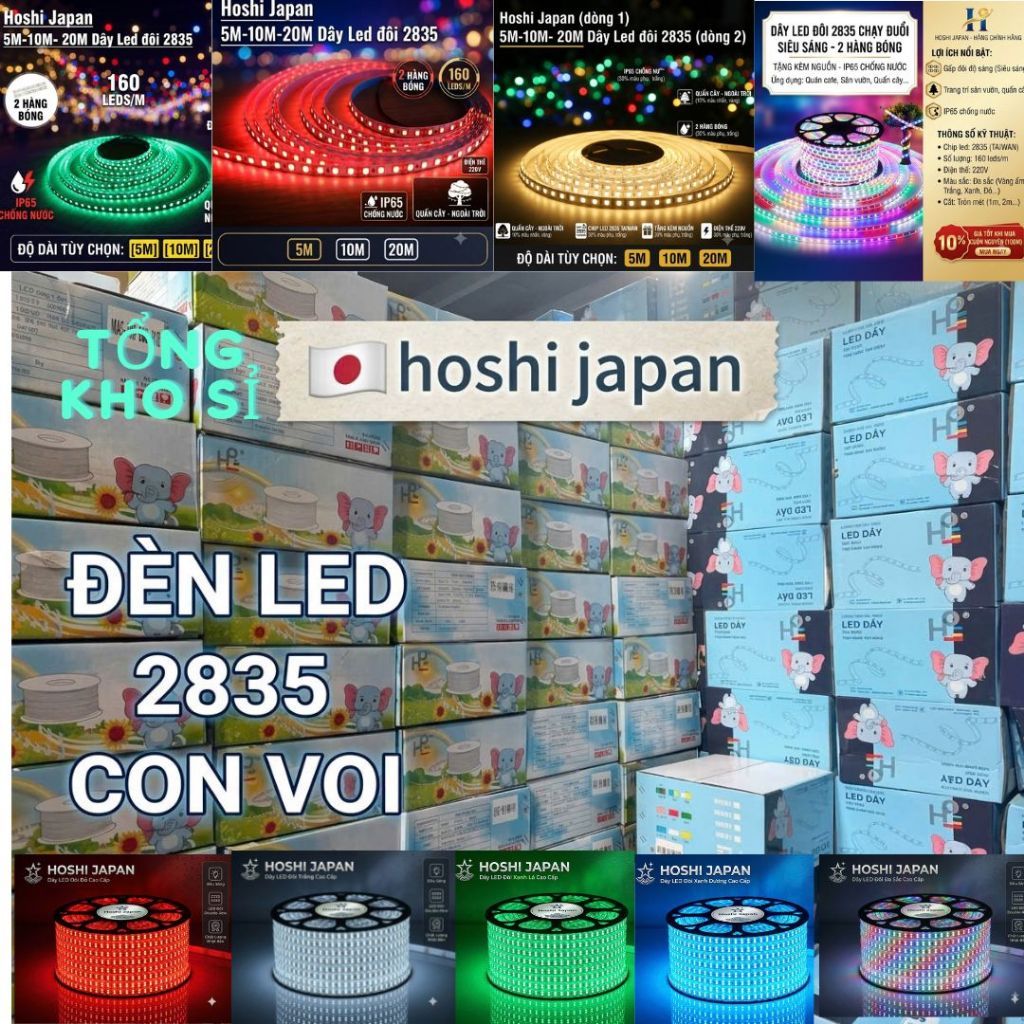 [DẢI LED ĐƠN ] Đèn LED 2835 CON VOI chạy đuôi siêu sáng -IP65 chống nước , Tặng Kèm Dây Nguồn
