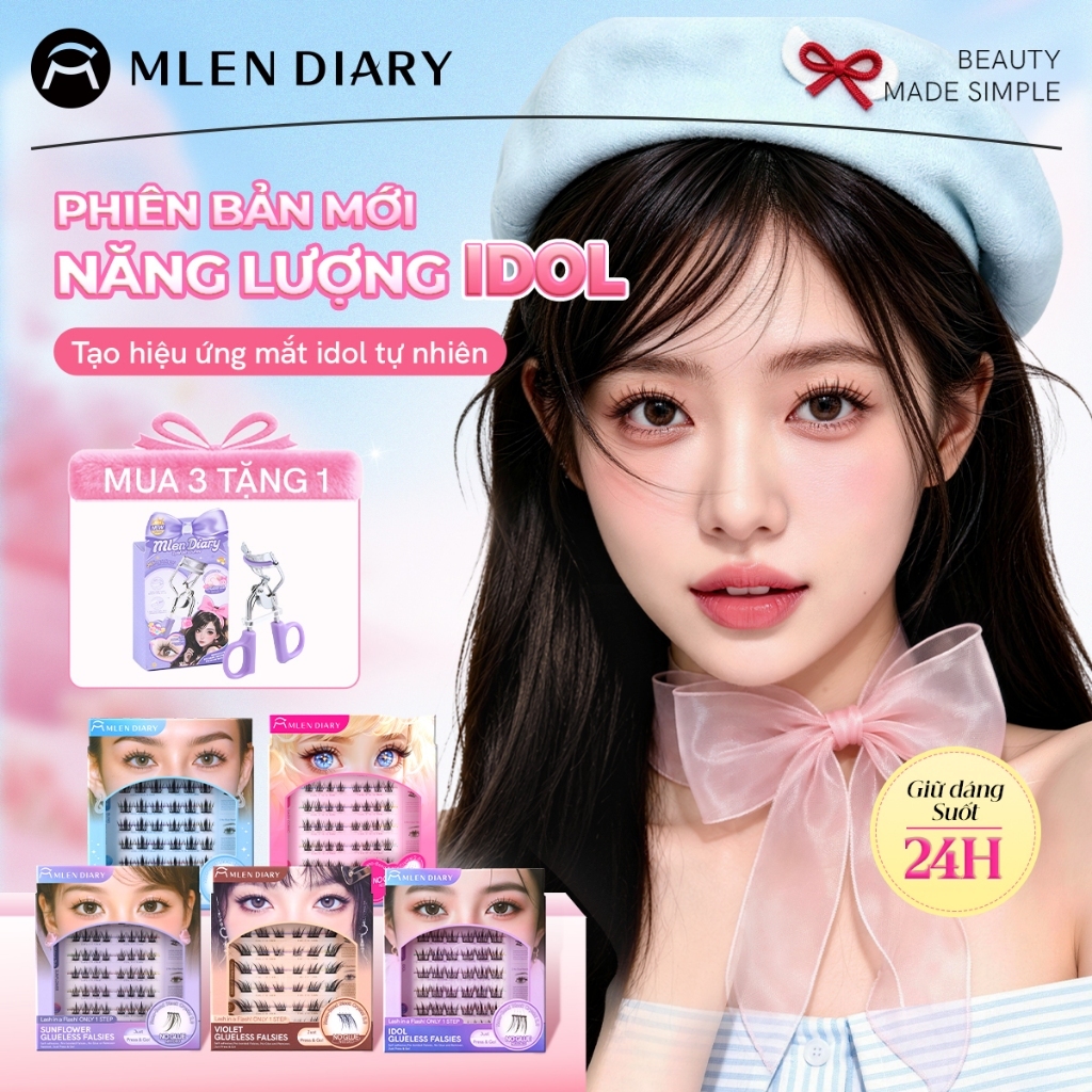 MLEN DIARY Mi Giả Sẵn Keo Lông Mi Giả Tự Dính Mi Cụm Có Sẵn Keo Mềm Mại Tự Nhiên Dáng Mi Tự Nhiên Bst Các Loài Hoa