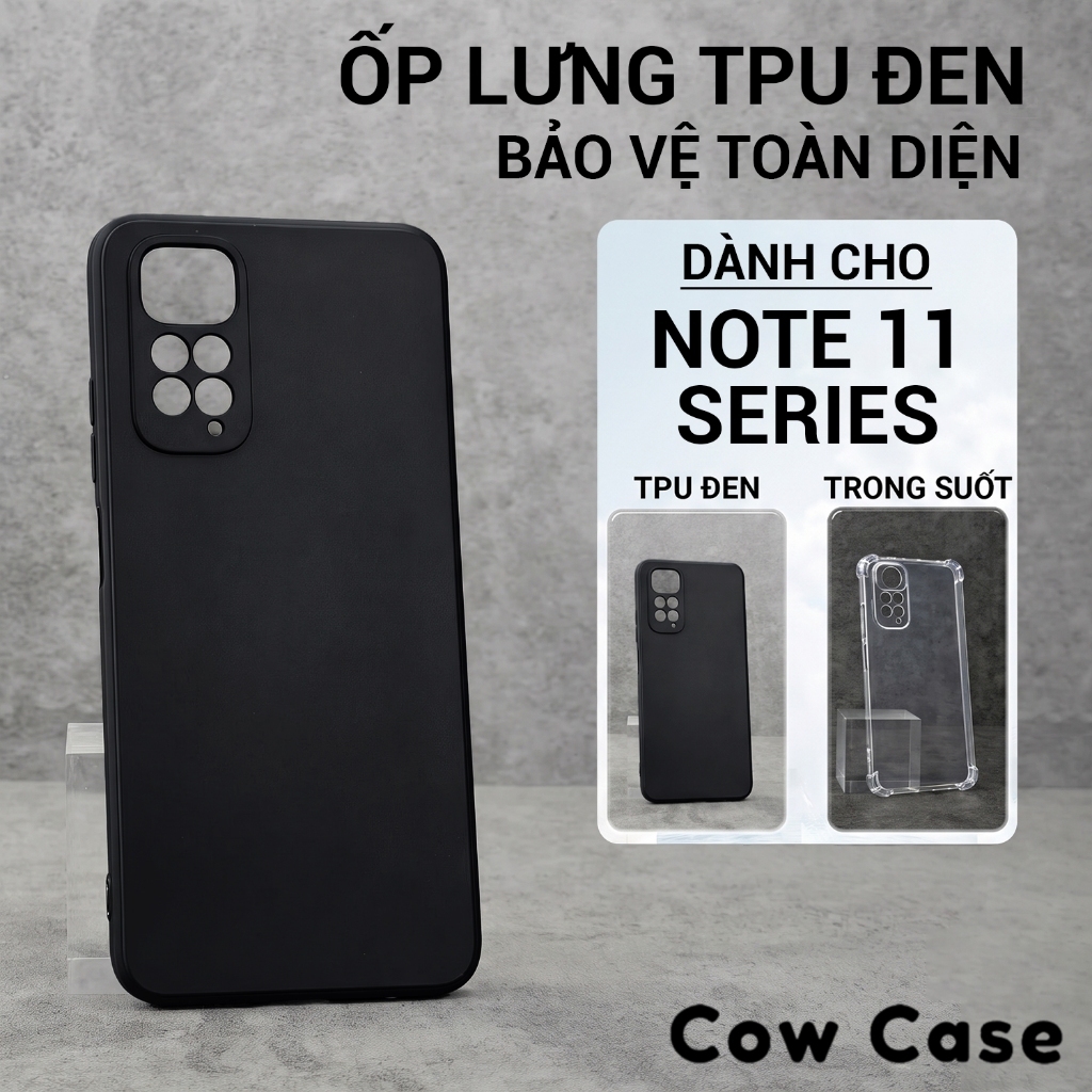 Ốp lưng Redmi Note 11, 11 Pro 5G China, 11s 4G Cowcase trơn màu đen | Ốp điện thoại Xiaomi bảo vệ camera đt toàn diện