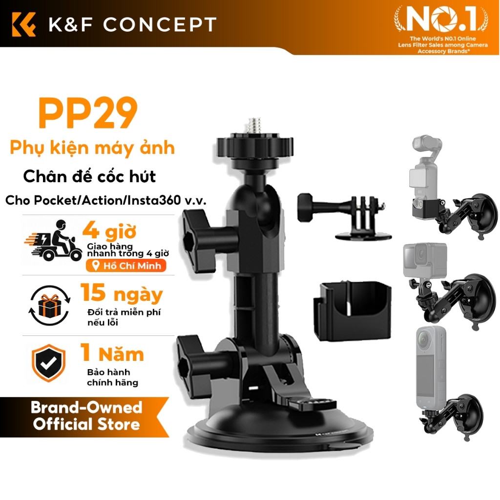 K&F CONCEPT PP29 Giá đỡ cốc hút cho DJI Osmo Pocket 4P/4/3 Action 6 Giá đỡ xe hơi GoPro Hero Insta360 X6/5