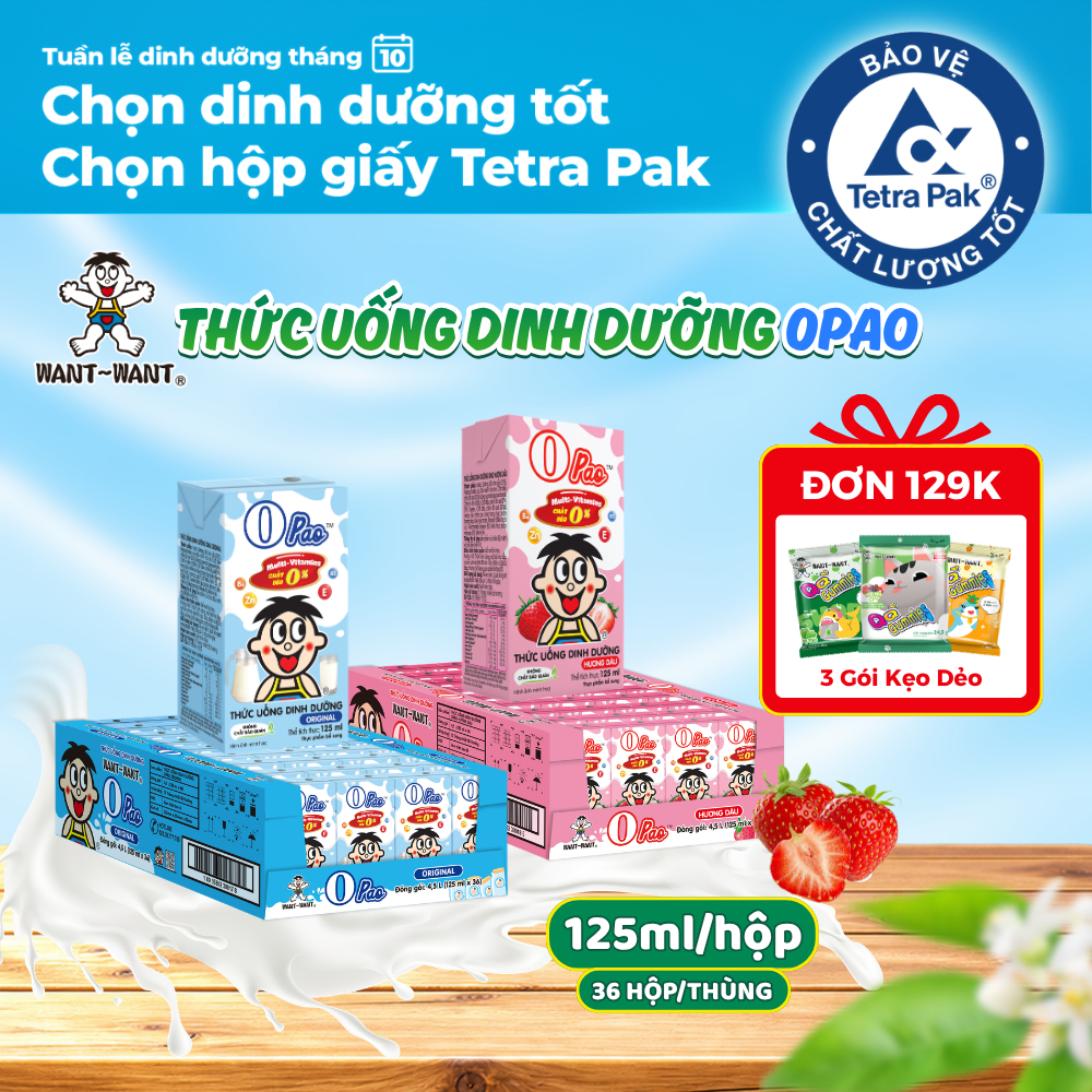 Thức Uống Dinh Dưỡng Want Want Opao Thùng 125mlx36 Nhiều Vị, Sữa Chua Uống Tiệt Trùng Tự Nhiên