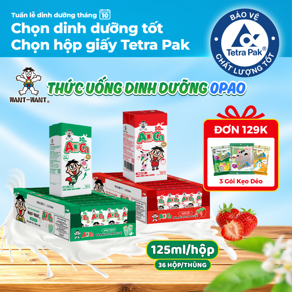 Thức Uống Dinh Dưỡng ADCA Want Want Thùng 125mlx36 Nhiều Vị, Thực Phẩm Bổ Sung Tiện Lợi