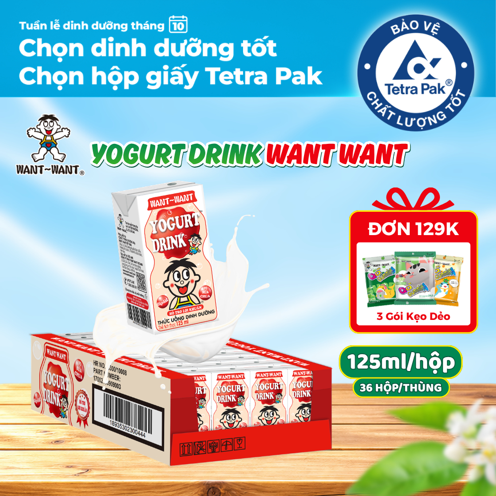 Thức Uống Dinh Dưỡng Want Want Vị Sữa Chua Thùng 125ml, Sữa Chua Uống Tiệt Trùng Tự Nhiên