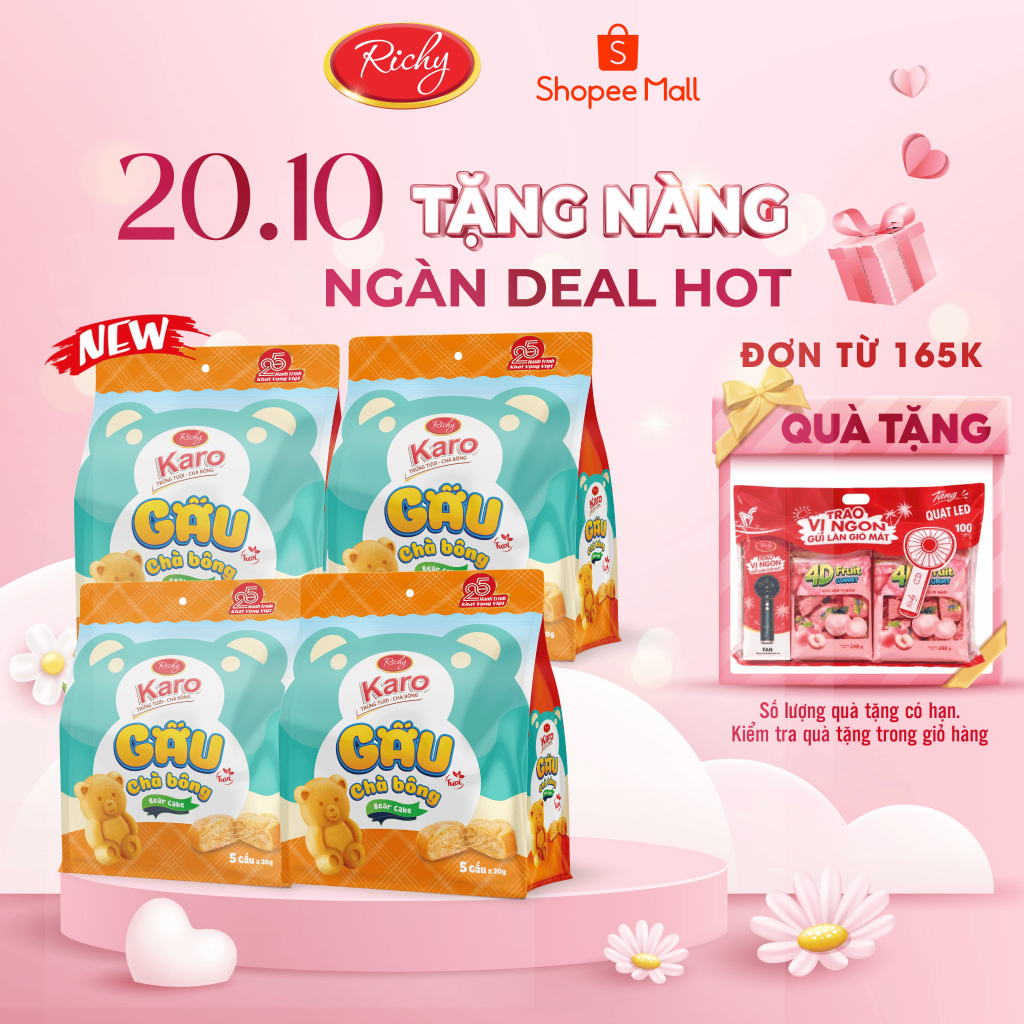 [TẶNG  QUÀ ĐƠN TỪ 165K] [New]Combo 4 bịch bánh Karo Gấu chà bông, HSD 45 ngày - cân nhắc khi đặt SLL