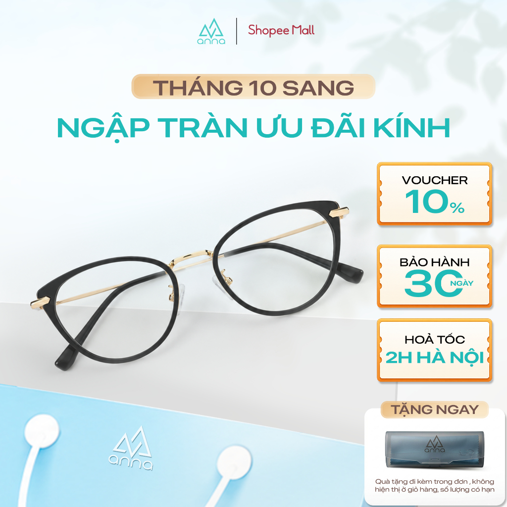 Gọng kính mắt thời trang nữ ANNA dáng mắt mèo chất liệu kim loại trendy chắc chắn OL 31260