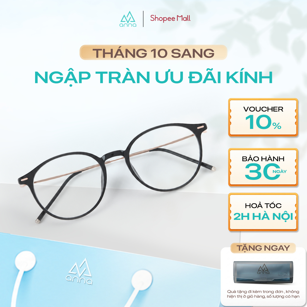 Gọng kính thời trang nữ ANNA dáng tròn chất liệu nhựa mix kim loại chắc chắn hiện đại OL 83083