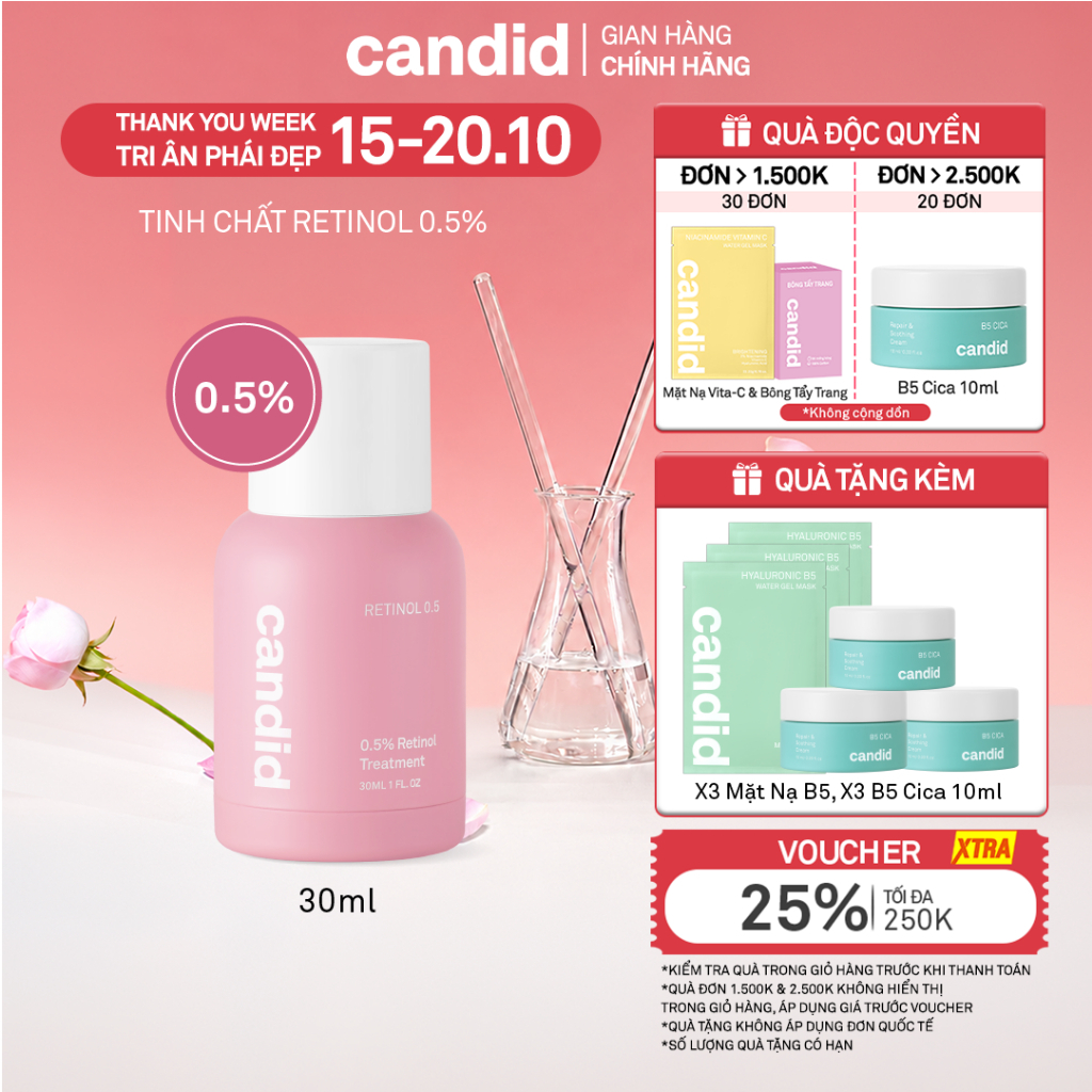 Tinh chất Retinol 0.5% Hỗ Trợ Cải Thiện Nền Da CANDID 0.5% Retinol Treatment 30ml