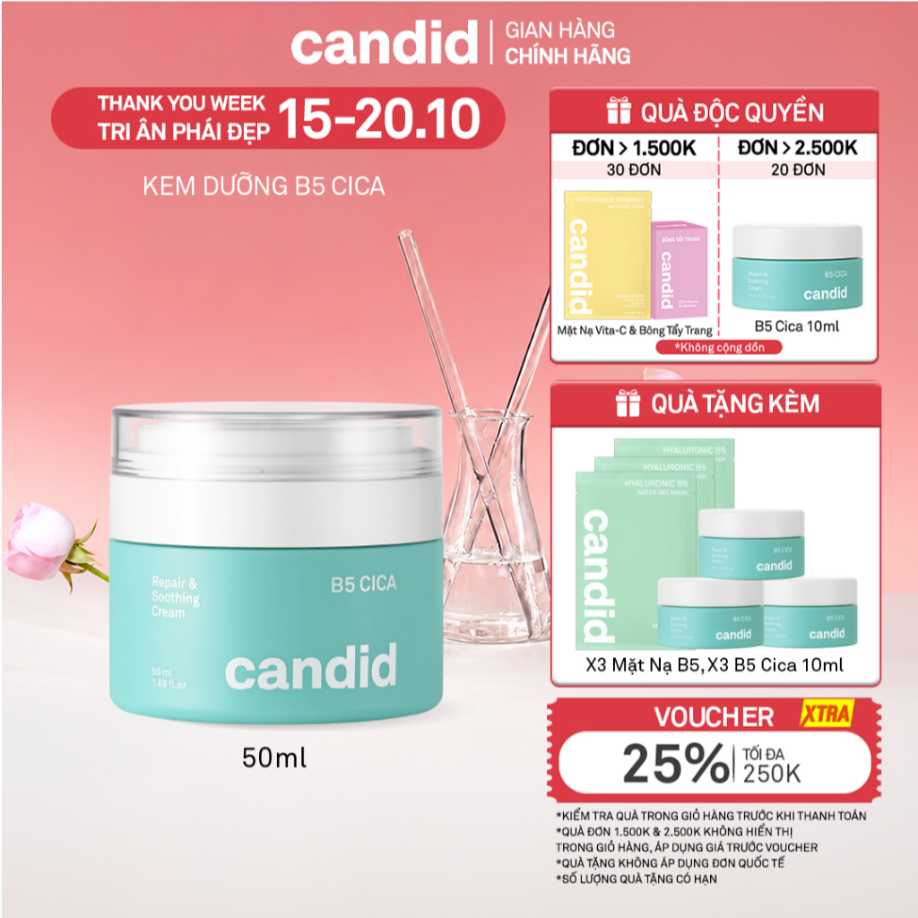 Kem dưỡng ẩm phục hồi Candid B5 Cica Repair and Soothing Cream 50ml