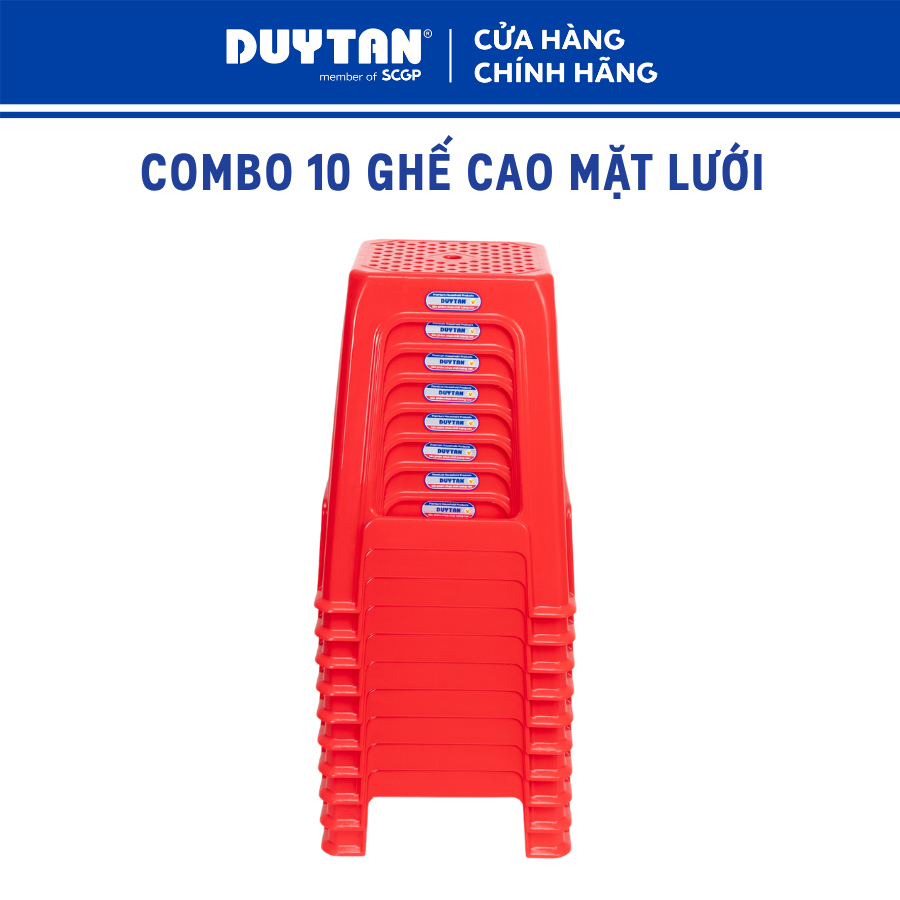 Combo 10 Ghế Cao Mặt Lưới DUY TÂN  – Ghế Nhựa PP, Bền Đẹp, Tiện Dụng