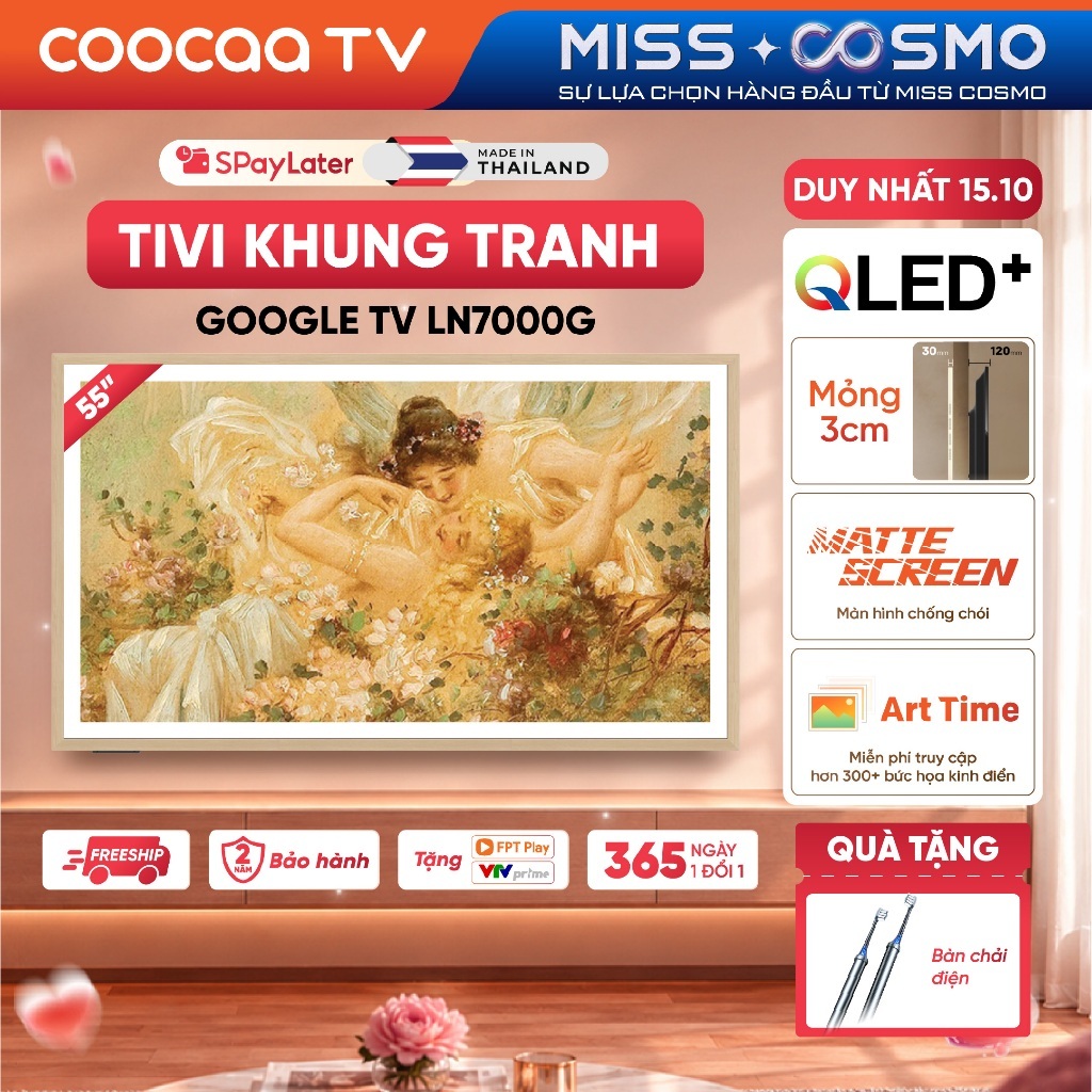Smart Google TV COOCAA 55 Inch QLED Frame 55LN7000G Điều Khiển Bằng Giọng Nói | HDR10+ - Miễn phí lắp đặt HN&HCM