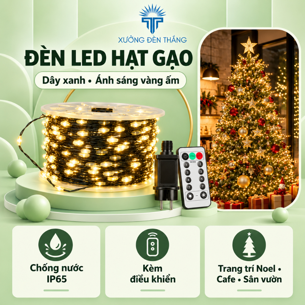 Đèn Led Trang Trí Hạt Gạo Chống Nước Dây Đồng Xanh 200m 100m 50m USB Fairy Light Quấn Cây Thông CÓ REMOTE