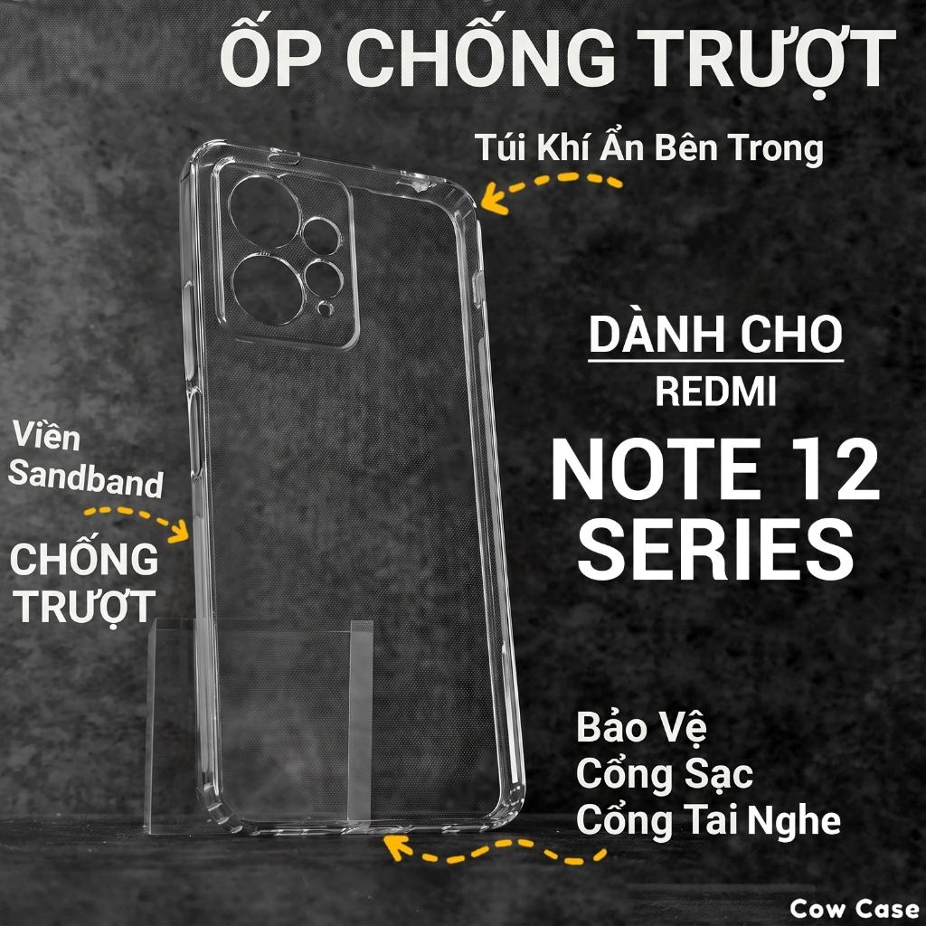 Ốp lưng Redmi Note 12, Note 12 Pro 4G|5G,12s,12t Turbo Cowcase trơn trong suốt | Ốp điện thoại Xiaomi bảo vệ camera đt