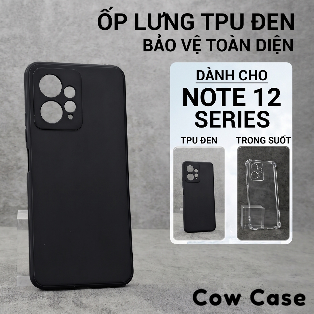 Ốp lưng Redmi Note 12, Note 12 Pro 4G|5G,12T, 12s,Turbo Cowcase trơn màu đen | Ốp điện thoại Xiaomi bảo vệ camera đt