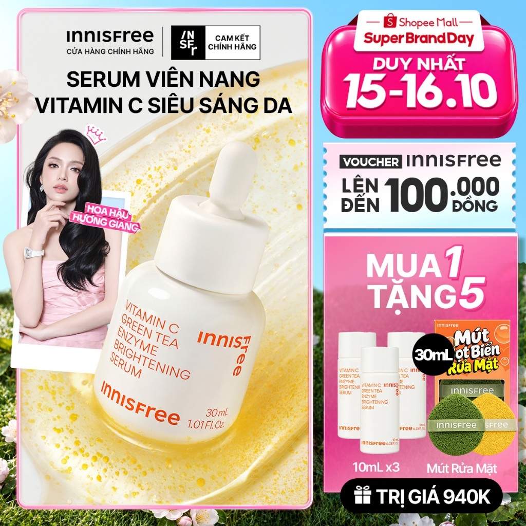 Serum Vitamin C sáng da, mờ thâm mụn INNISFREE Green Tea Enzyme Brightening Serum 30ml