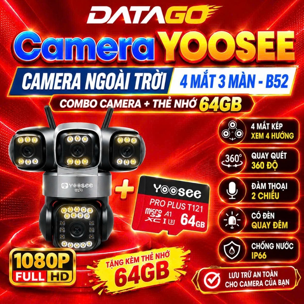 ( MẪU MỚI) Camera Yoosee 3 MẮT MÁY BAY ĐỘC LẬP FHD, 3 mắt xem 3 khung hình,2 mắt xoay ra phía sau,đầy đủ tính năng