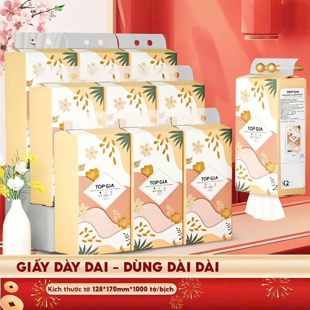 Khăn giấy rút treo tường Top Gia, giấy vệ sinh treo tường 1000 tờ 4 lớp tặng móc treo GIA GIA